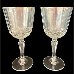 PAIR Pasabahce "Diony" Red Wine Goblets Stemmed Gold Rimmed 7.25"H x 3.5"D